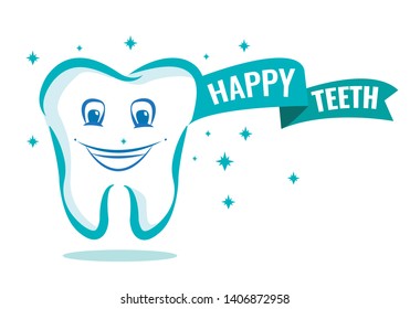 Happy Teeth concept with stars or sparkles. Editable Clip Art. 