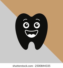 happy teeth icon silhouette vector style with a white background. smiley tooth that is cute. image of a healthy tooth. Tooth Icon,  Cleaning, and whitening teeth concept,
