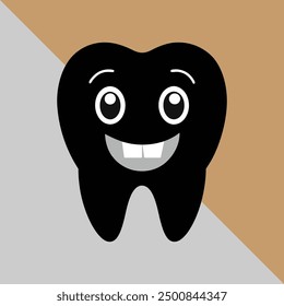 Dientes felices estilo del Vector de la silueta del icono con un fondo blanco. diente sonriente que es lindo. Imagen de un diente sano. Icono de dientes, concepto de limpieza y blanqueamiento de dientes,