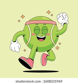 Happy tennis ball cartoon mascot