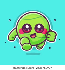 happy tennis ball character mascot running isolated cartoon in flat style design