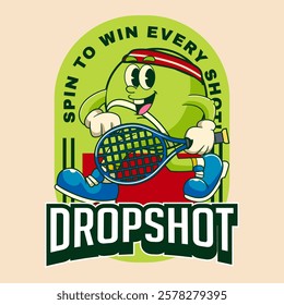 Happy Tennis Ball Sport mascot cartoon character in Vintage Style