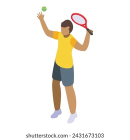 Happy tennis player icon isometric vector. Athlete court. Game racket ball