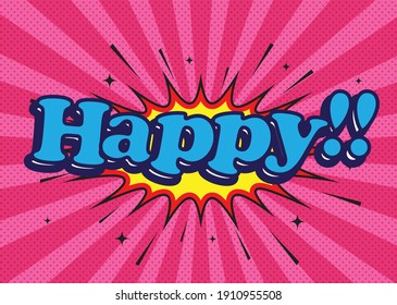 happy text burst in American pop talking bubble