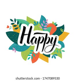 Gute Textkartenschrift. Vector Skript und handgeschriebene Typografie. Schönes Banner mit grünen Blättern und Pflanzen, isoliert.