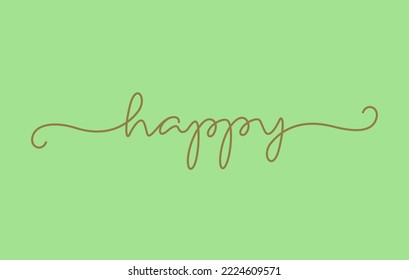 happy text lettering design in continuous line drawing vector