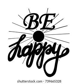 Happy text and lettering. typography Vector Illustration. design. Letters with sun bursts and halftone texture.