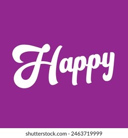 texto feliz sobre fondo púrpura.