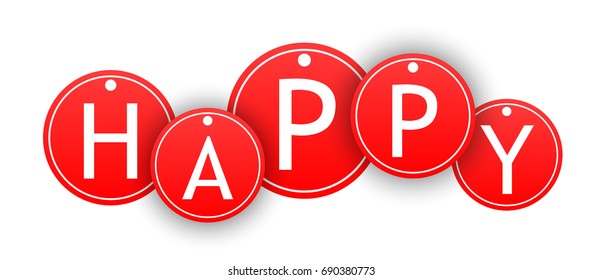 Happy text on red circle tag