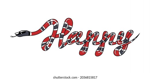 HAPPY Text With Snake Pattern. Snake Text Vector. Red Snake