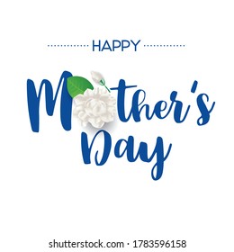 Happy Thai mother's day banner with jasmine flower on white background. Vector