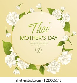 Happy Thai Mother's day card template with White Jasmine : Vector Illustration