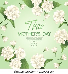 Happy Thai Mother's day card template with White Jasmine : Vector Illustration