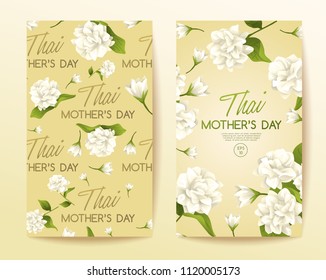 Happy Thai Mother's day card template with White Jasmine : Vector Illustration