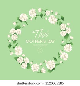 Happy Thai Mother's day card template with White Jasmine : Vector Illustration