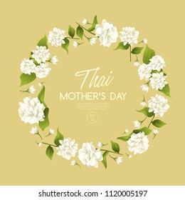 Happy Thai Mother's day card template with White Jasmine : Vector Illustration