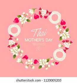 Happy Thai Mother's day card template with White Jasmine : Vector Illustration