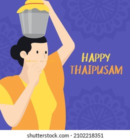Happy thaipusam indian festival vector art with a woman carrying a pot