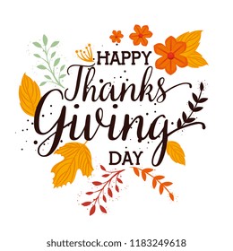 happy thanks giving card with floral decoration