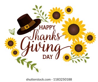 happy thanks giving card with pilgrims hat