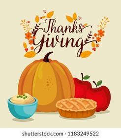 happy thanks giving card with pumpkin