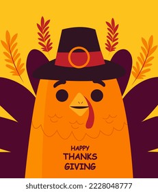 Happy thanks giving chicken, vector illustration, greeting card, social media post, banner, poster, flyer, decoration card, invitation card