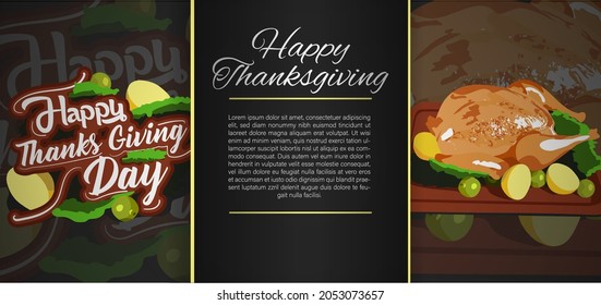 Happy Thanks Giving Day Design Vector illustration and cooked turkey meat   Design Typography serve and way to serve food  Invitation card template  restaurant menu  brochure  vector EPS10