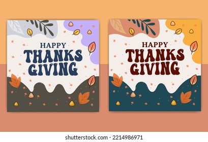 Herzlichen Dank, dass Sie Tagespost Vorlage, Set von Danksagungen Social Media Post Designs, Kürbisgrafik Karte, trendige Reihe von Vektorkarten geben, 
Thanksgiving-Karten-Kollektion