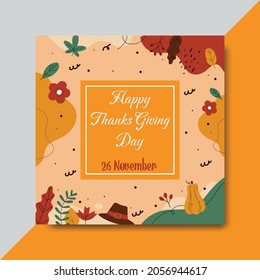 Happy Thanks Giving Day Social Media Post Banner Design Template