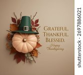 happy thanks giving design elements. Thanksgiving greeting cards and invitations. Vector illustration. Happy Thanksgiving Day with pumpkin and nut.