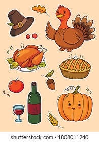 Happy thanks giving icon set Vector illustration
