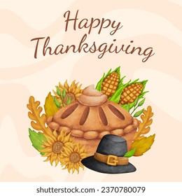 happy thanks giving watercolor illustration