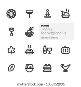 Happy Thanksgiving (3), editable stroke icons