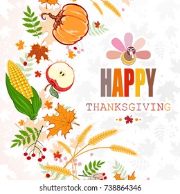 Happy thanksgiving abstract background. greeting card. poster. pumpkin,corn, bird turkey. vector illustration