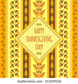 Happy Thanksgiving or atumnal embroidered retro background