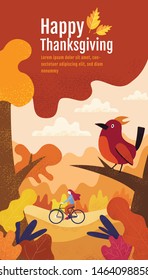 Happy Thanksgiving, Autumn, Banner Design Template, vector illustration, Drawing, Cartoon, Landscape Painting Style.