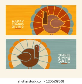 Happy Thanksgiving and autumn design elements. Abstract turkeys and text designs. For greeting cards, web pages, banners, flyers, posters, decoration.