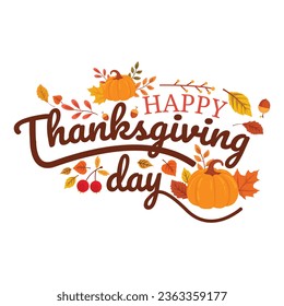 Happy thanksgiving autumn holiday background vector image. Happy Thanksgiving background letter with leaves. Stock illustration vector. Happy thanksgiving lettering design vector