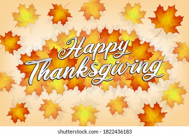 happy thanksgiving with autumn leaf banner