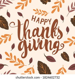 Happy thanksgiving autumn leaf pattern orange and brown pattern designe for gift wrapping paper, gretting card, element of decor