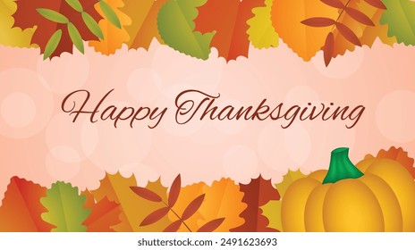 Happy Thanksgiving Autumn Leaves Frame with Bokeh Background. Seasonal holidays and autumnal frames concept vector