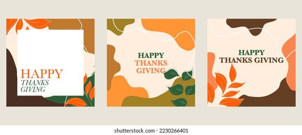 Happy Thanksgiving with autumn leaves. Hand drawn lettering text for Thanksgiving Day. Vector illustration. Manuscript. Calligraphic design for print greeting cards, shirts, banners, posters. Colorful