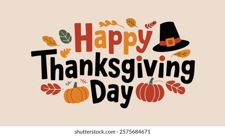 Happy Thanksgiving with Autumn Leaves Illustration