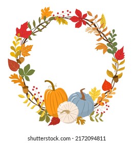 Feliz otoño con calabaza. Plantilla de diseño de pancartas para el mercado de cosecha, sitio web o antecedentes de día de agradecimiento. Ilustración vectorial. Aislado sobre fondo blanco.