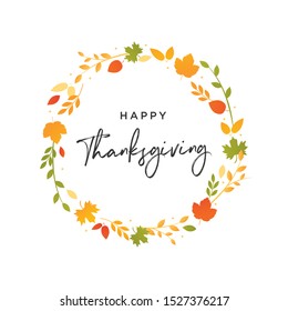 Happy Thanksgiving, Thanksgiving Background, Autumn Banner, Thanksgiving Banner, Leaves Motif, Autumn Fall Circle Emblem, Greeting Cards, Badge, Logo, Branding, Wreath Vector Illustration Background