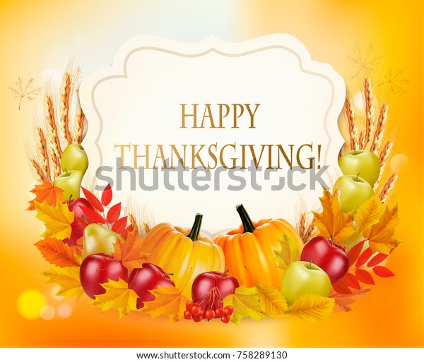 Happy Thanksgiving Background Autumn Vegetables Colorful Stock Vector ...