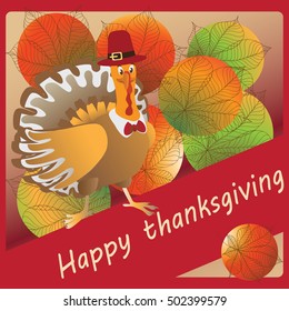 Happy thanksgiving. Background with beautiful autumn leaves of chestnut. Design for greeting card, flyer, banner or poster.