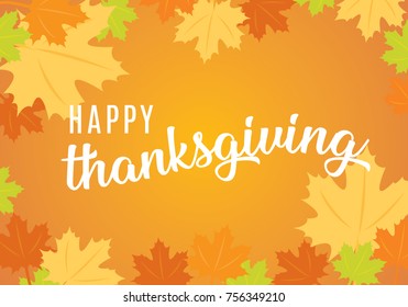 Happy Thanksgiving Background, Festive Fall Leaves Border Frame, happy Thanksgiving Greeting Card, Holiday Card, E-Card Text Vector Illustration Background