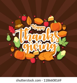 Happy thanksgiving background with flat icon. Can be used for poster, banner, flyer, invitation, website or greeting card. Vector illustration
