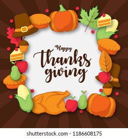 Happy thanksgiving background with flat icon. Can be used for poster, banner, flyer, invitation, website or greeting card. Vector illustration
